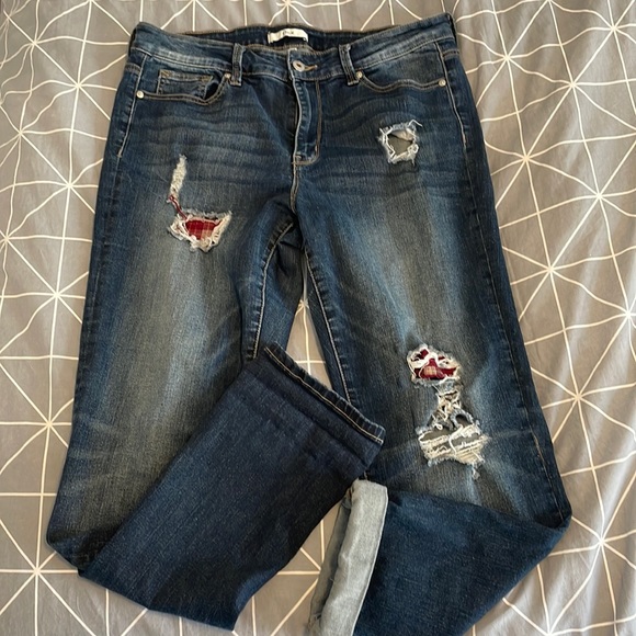 Plaid inspired ripped jeans - Picture 1 of 4